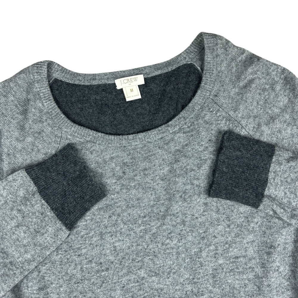 J.Crew Wool‎ Blend Sweater Women’s Medium Gray Elbow Patches Side Buttons Raglan